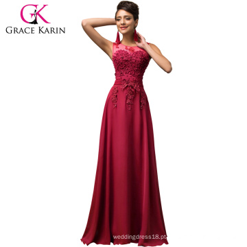 Grace Karin Long A-line Chiffon sem mangas Mulheres Vinho formal Red Prom Dress abendkleider CL007555-5